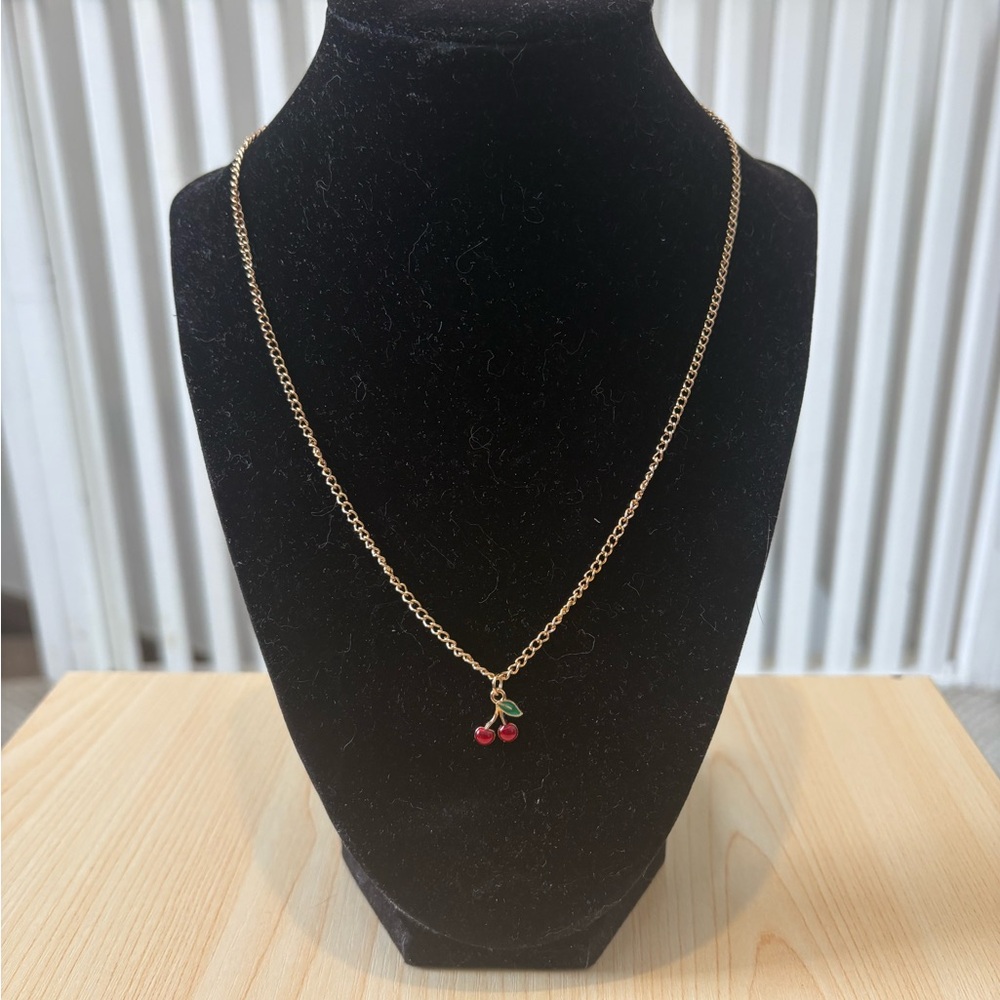Hand Crafted Elegant Gold Cherry Pendant Necklace